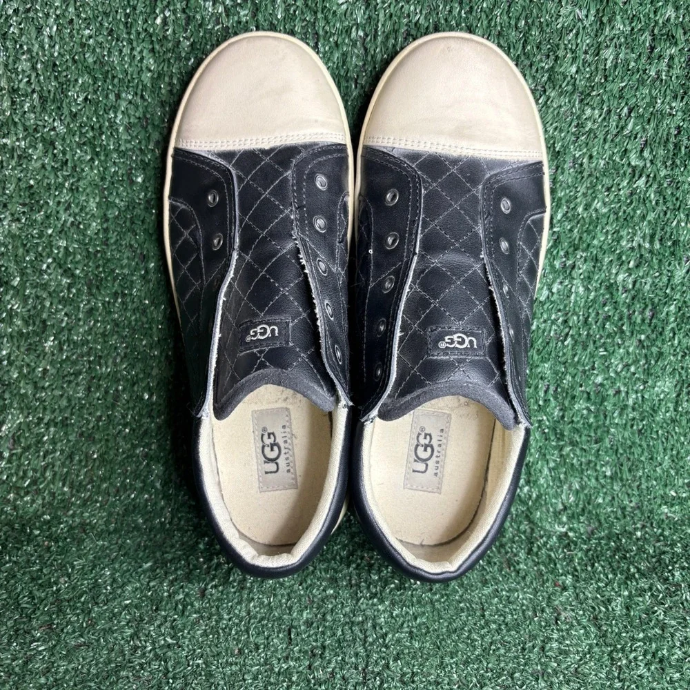 UGG Australia Jemma Quilted Leather Slip On Low Top Sneaker Black Beige Kids 5